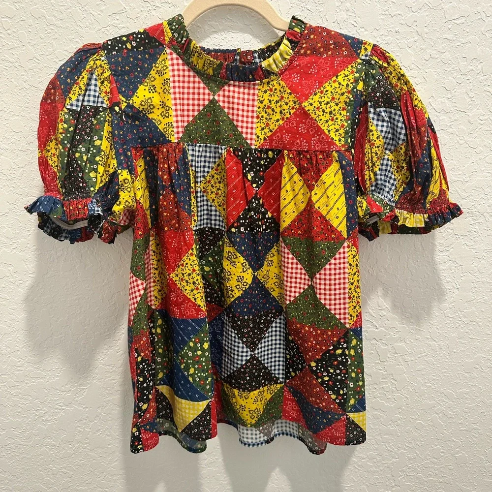 NWOT Doen Alida Patchwork Top - Picture 2 of 5